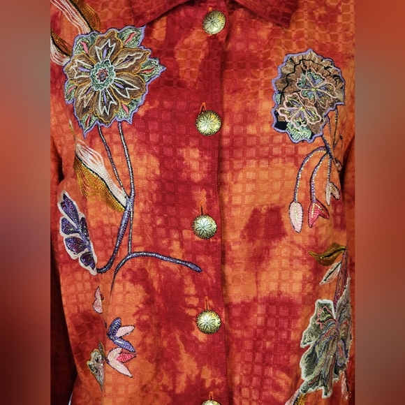 Draper's & Damon's Vintage Floral Embroidered Red Orange Jacket L - Picture 2 of 8